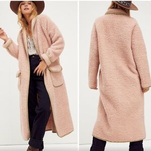$198 Free People Irresistible Teddy Faux Shearling Long Coat Size Large.